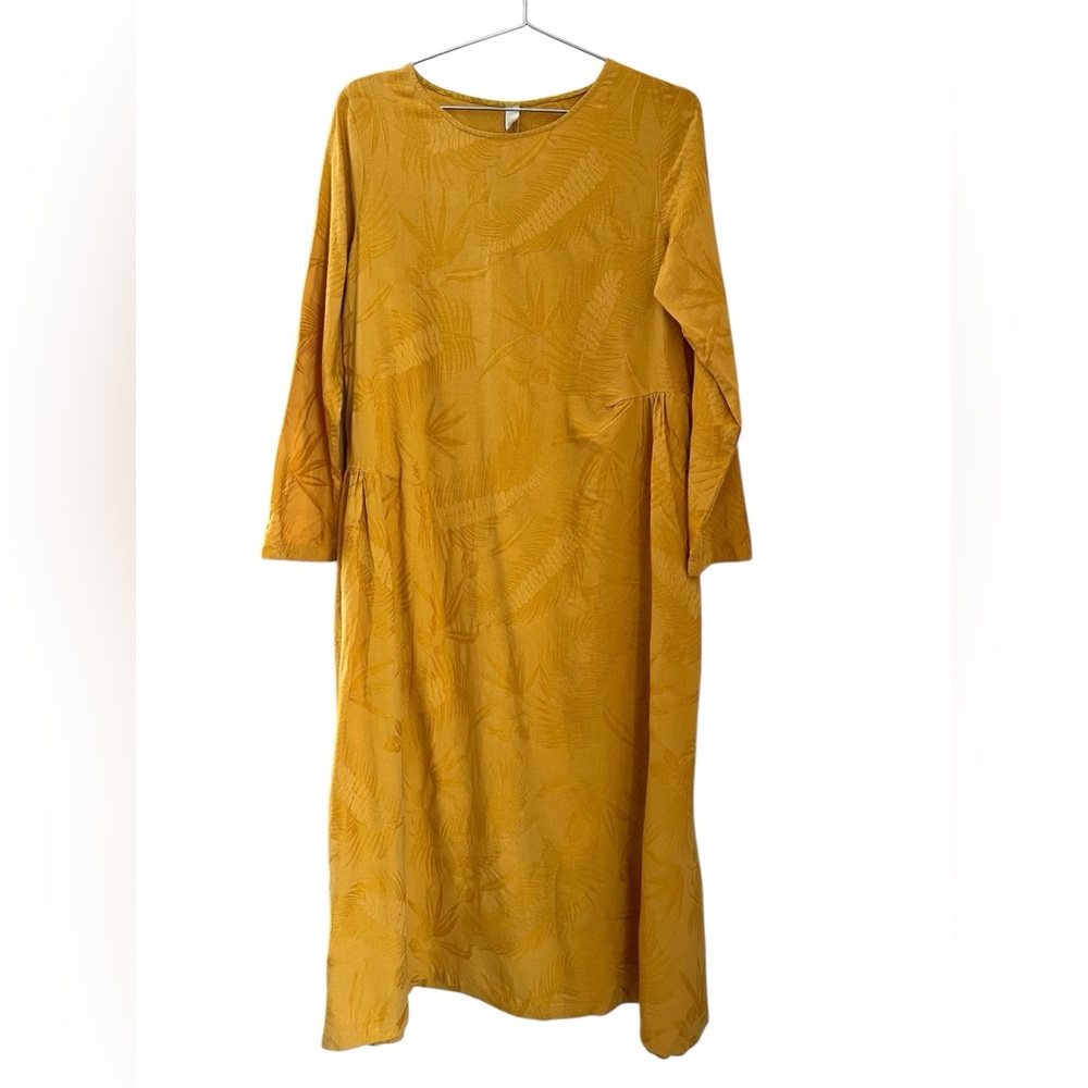 NWT Linen Blend Dress Women’s L Yellow Art Boho Pullover Long Sleeve Scuwlinen